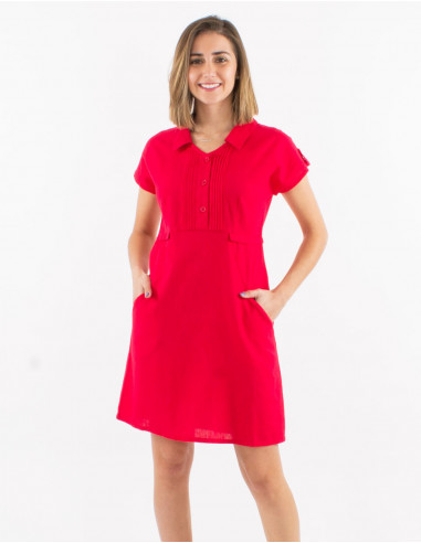 Vestido 91% algodon 9% lino liso mangas cortas