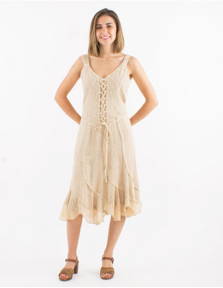 Vestido viscosa bordado godet lentejuelas sw tirantes