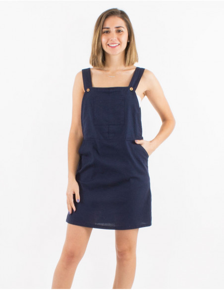 Vestido corto 91% algodon 9% lino tipo peto