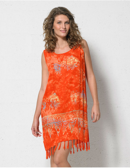 Minivestido viscosa flecos