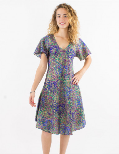 Vestido corto poliester mangas cortas sari...