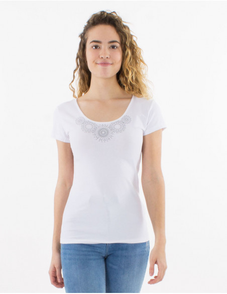 Camiseta 95% algodon 5% elastano mangas cortas dibujo mandala