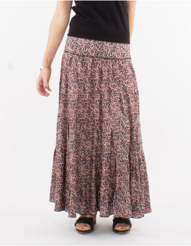 Falda larga poliester con volantes sari...