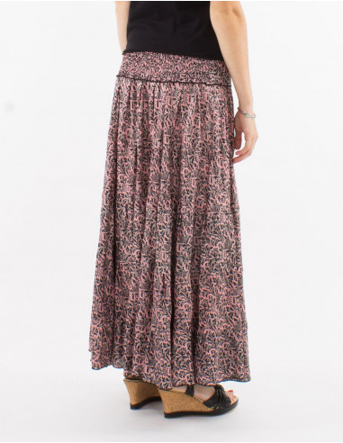 Falda larga poliester con volantes sari...