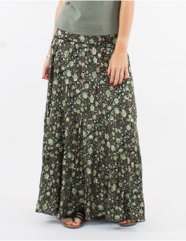 Falda larga poliester con volantes sari...
