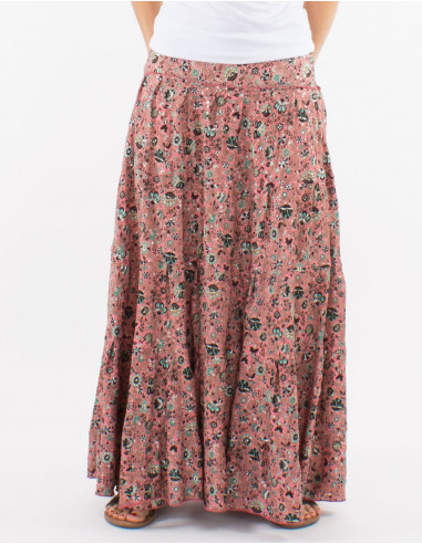 Falda larga poliester con volantes sari...