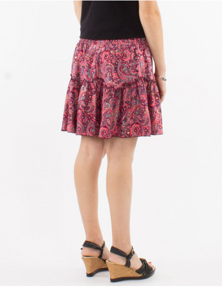 Falda corta poliester sari estampado dorada paisley