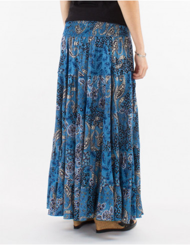 Falda larga poliester estampado pansy plata