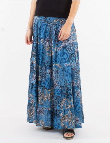 Falda larga poliester estampado pansy plata