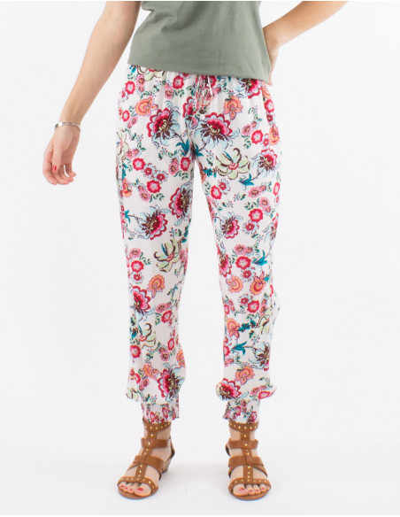 Pantalon viscosa tobillo smocke cintura elastica estampado bohemia
