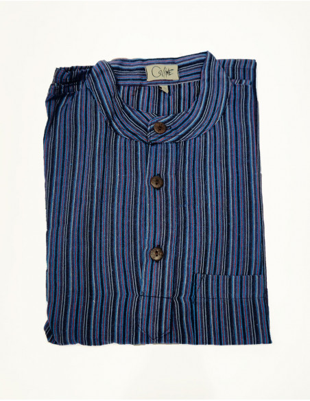 Camisa kurta h algodon rayas botones redondos mangas largas