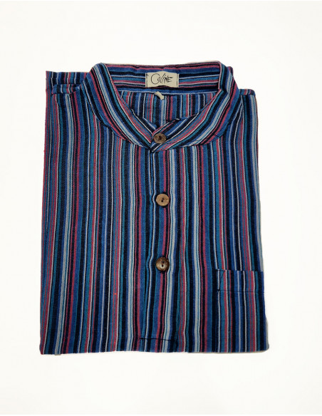 Camisa kurta h algodon rayas botones redondos mangas largas