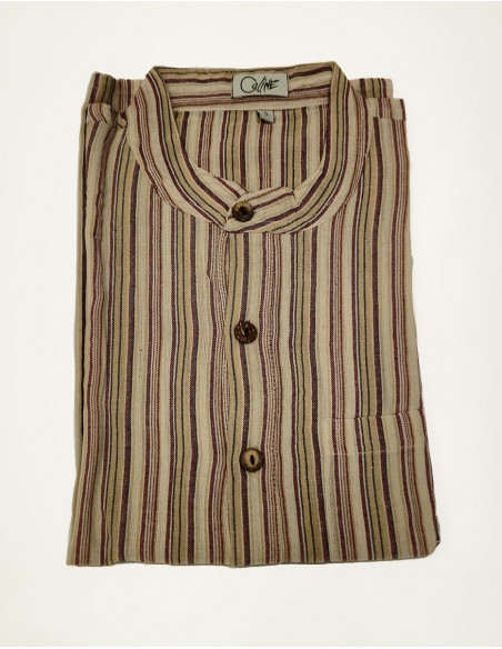 Camisa kurta h algodon rayas botones redondos mangas largas