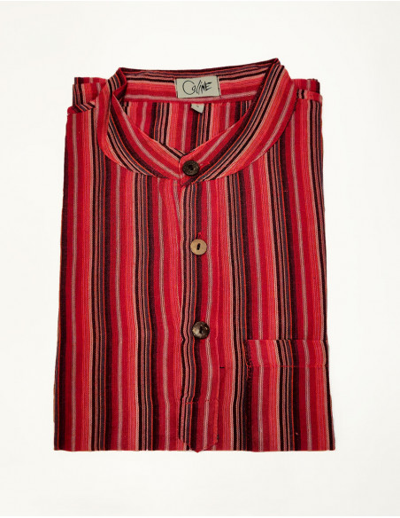 Camisa kurta h algodon rayas botones redondos mangas cortas