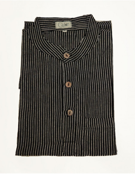 Camisa kurta h algodon rayas botones redondos mangas cortas