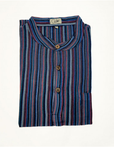 Camisa kurta h algodon rayas botones redondos...
