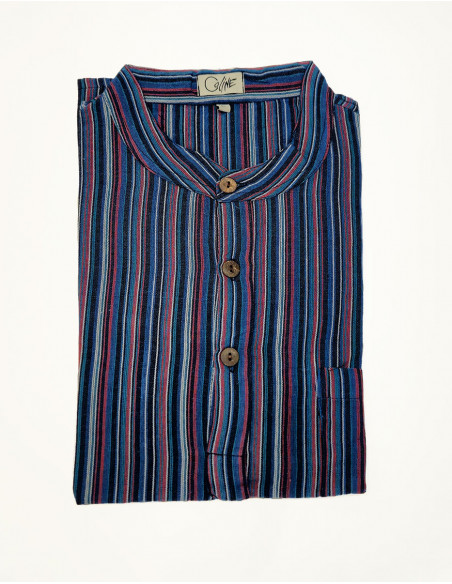 Camisa kurta h algodon rayas botones redondos mangas cortas