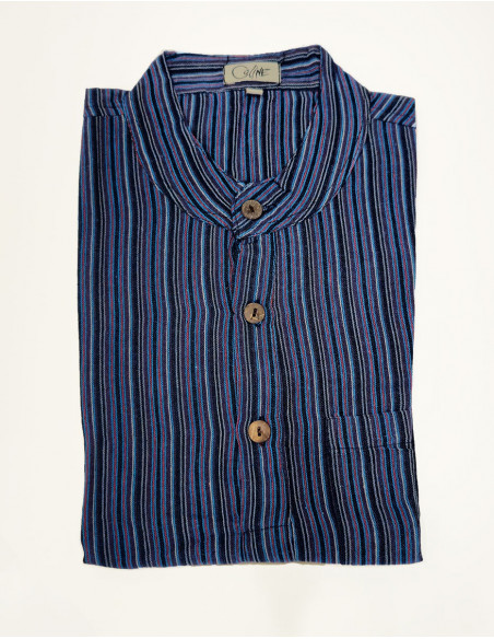 Camisa kurta h algodon rayas botones redondos mangas cortas