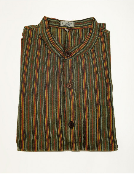 Camisa kurta h algodon rayas botones redondos mangas cortas