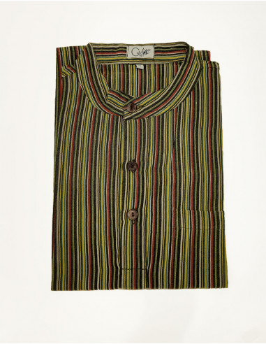Camisa kurta h algodon rayas botones redondos...