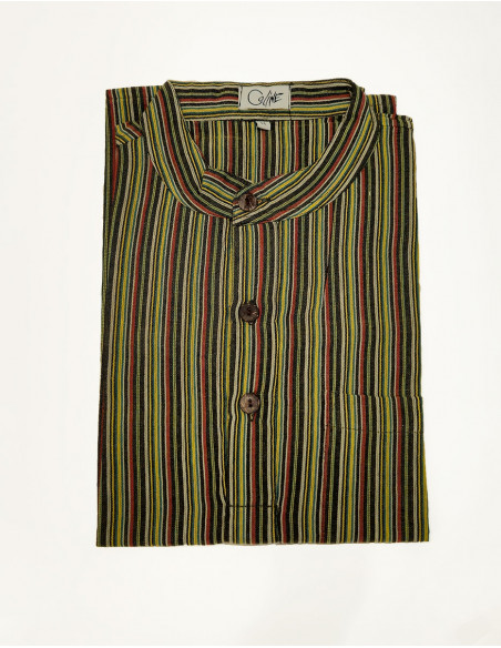 Camisa kurta h algodon rayas botones redondos mangas cortas
