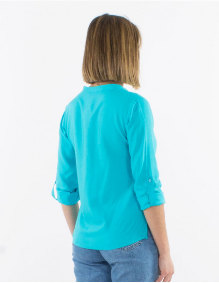 Blusa viscosa lisa con botones mangas largas
