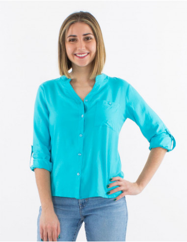 Blusa viscosa lisa con botones mangas largas