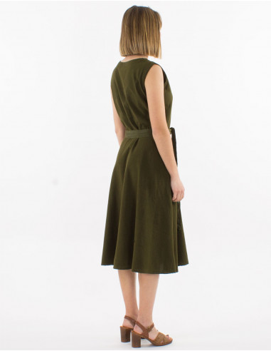 Vestido algodon liso con botones sw con cintura