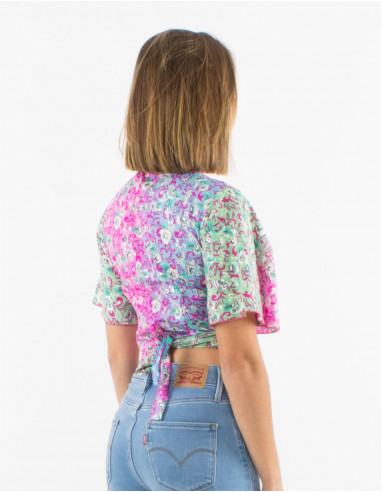 Blusa poliester mangas cortas estampado plateado