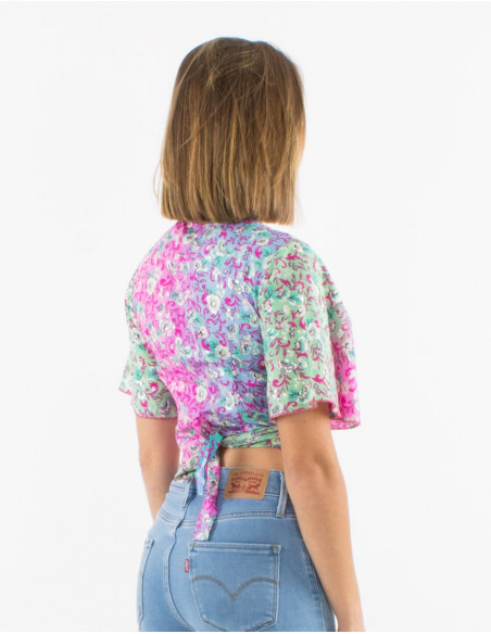 Blusa poliester mangas cortas estampado plateado