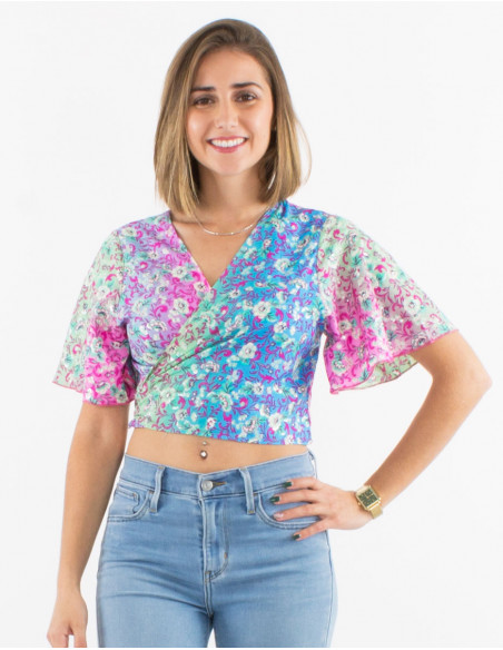 Blusa poliester mangas cortas estampado plateado