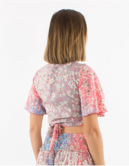 Blusa poliester mangas cortas estampado plateado