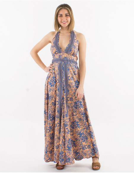 Peto largo poliester espalda abierta estampado sari