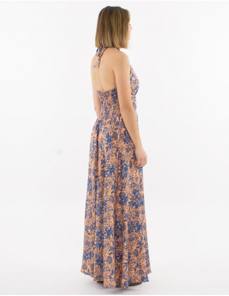 Peto largo poliester espalda abierta estampado sari