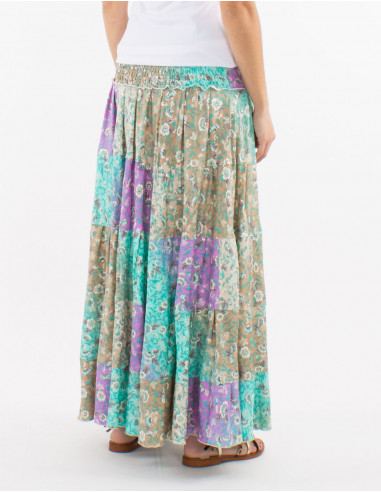 Falda larga poliester estampado plateado