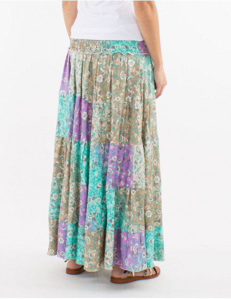 Falda larga poliester estampado plateado