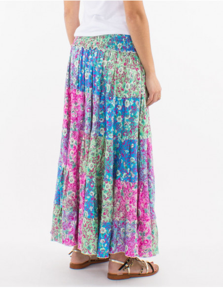 Falda larga poliester estampado plateado