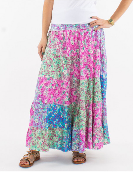 Falda larga poliester estampado plateado