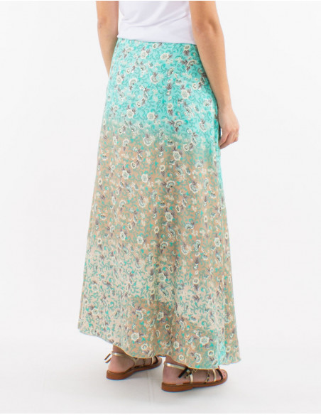 Falda larga poliester cruzada estampado plateado