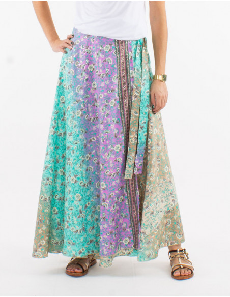 Falda larga poliester cruzada estampado plateado