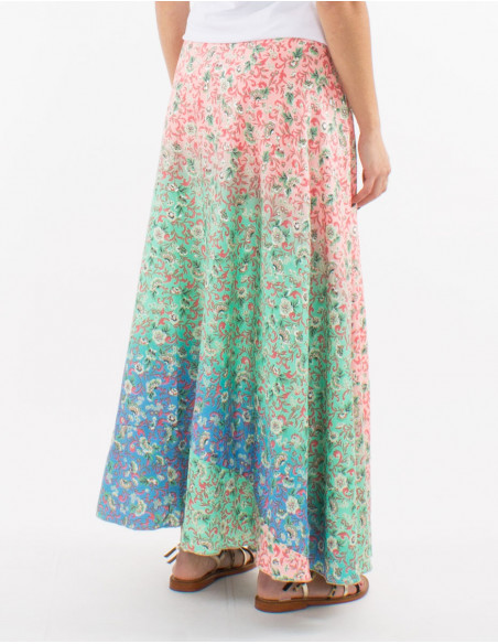 Falda larga poliester cruzada estampado plateado