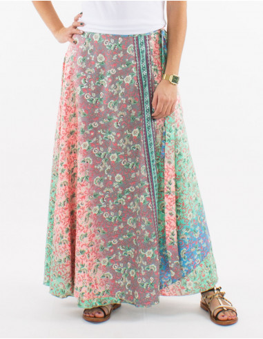 Falda larga poliester cruzada estampado plateado