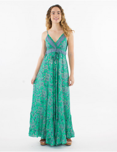 Vestido largo poliester tirantes estampado sari...