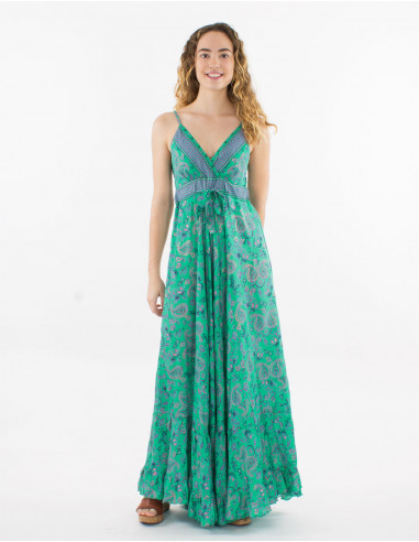 Vestido largo poliester tirantes estampado sari...