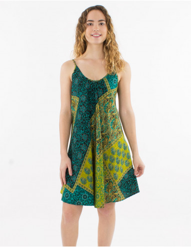 Vestido corto poliester tirantes estampado sari