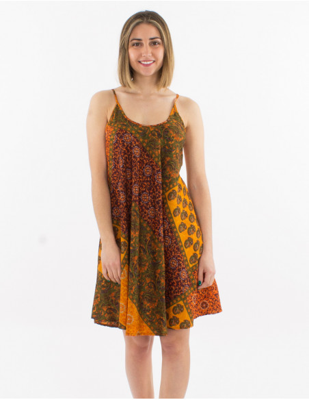 Vestido corto poliester tirantes estampado sari