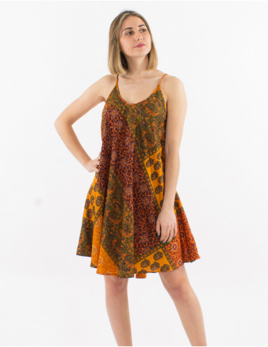 Vestido corto poliester tirantes estampado sari