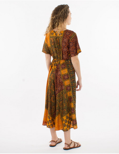 Vestido largo poliester tirantes cortos estampado sari