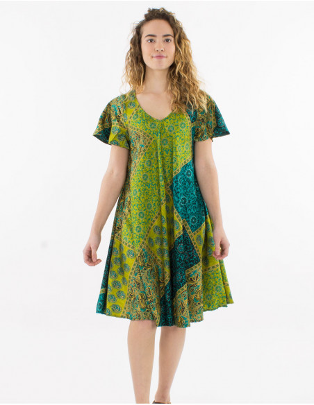 Vestido corto poliester tirantes cortos estampado sari