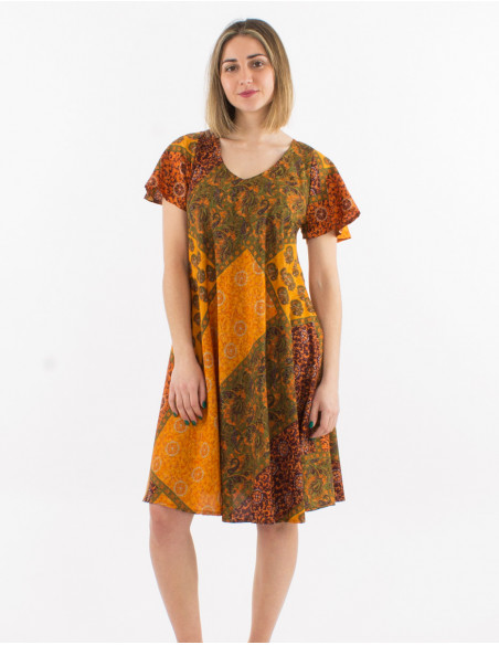 Vestido corto poliester tirantes cortos estampado sari